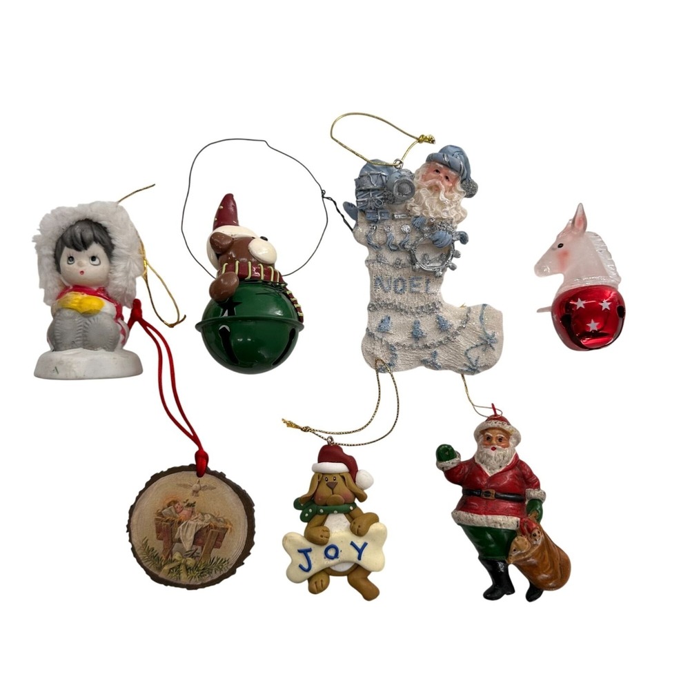 Vintage Christmas Ornament Collection Set Of 7‎ Jingle Bell Santa Dog Bundle